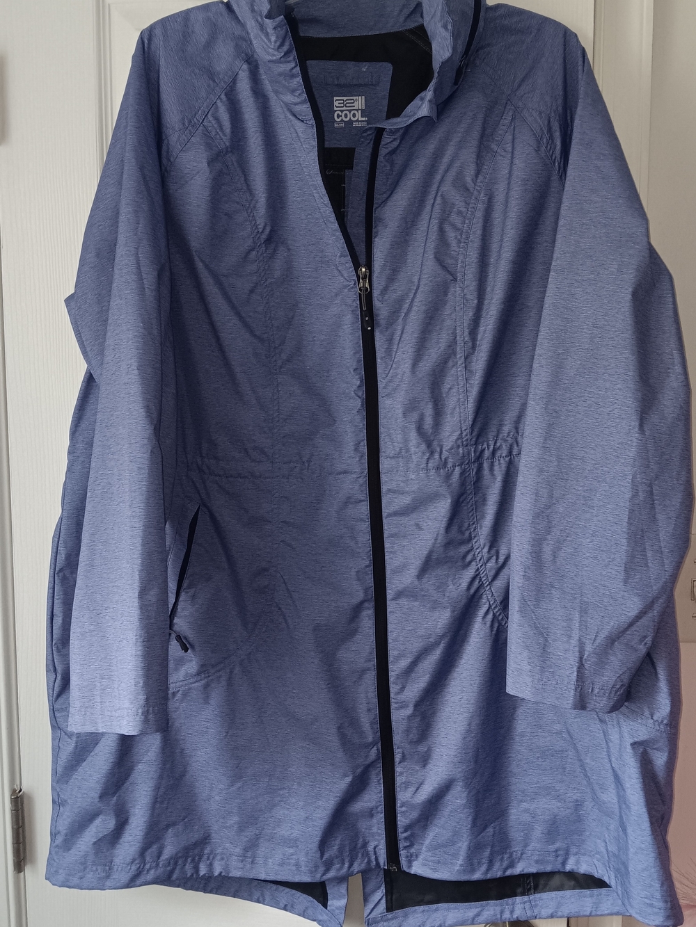 32 Degrees Women's Light Hooded Trench Coat in Heathered Blue